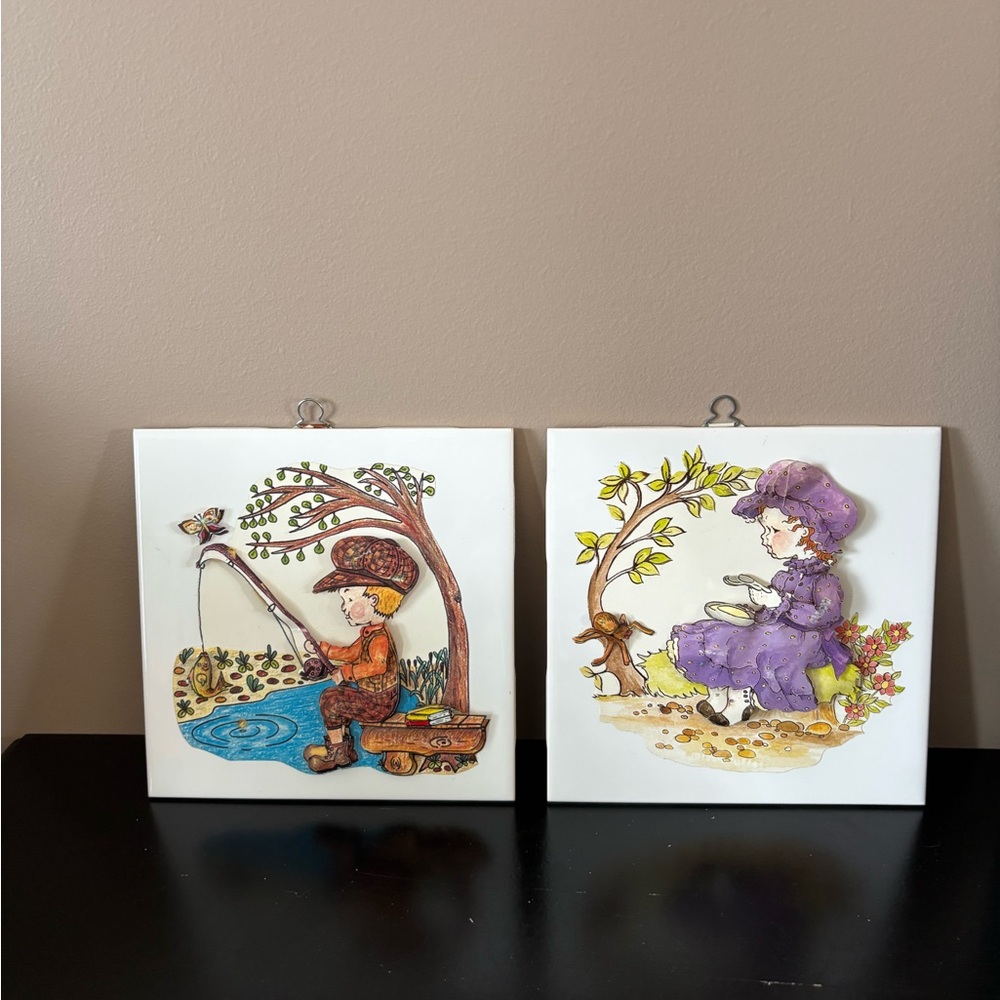 Vintage Ceramic Wall Art Duo